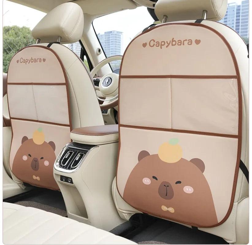 Capybara Car Seat Back Storage Protector Kids Anti-Kick Pad Leather