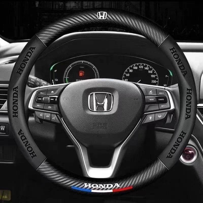 HONDA Leather Steering Wheel Cover - Universal - Red D-shape