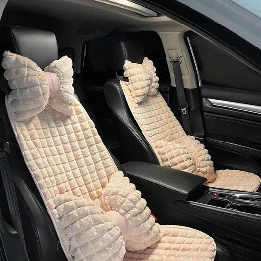 Rabbit Hair Car Headrest Pillow - Winter Neck Support Cushion