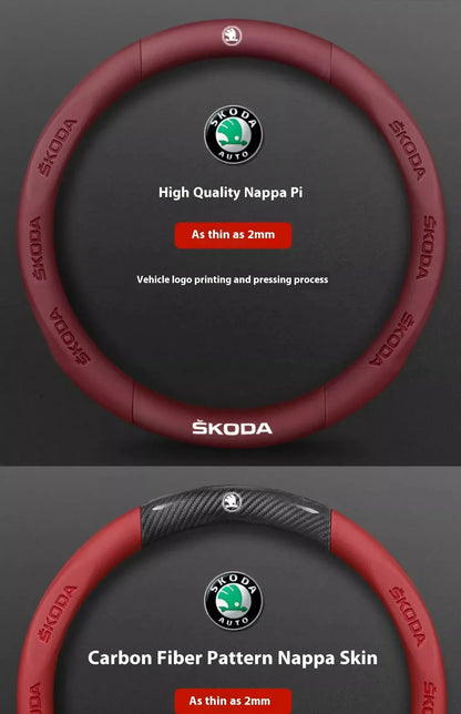 Skoda Kodiaq Octavia Superb Carbon Fiber Steering Wheel Cover - D Carbon Beige