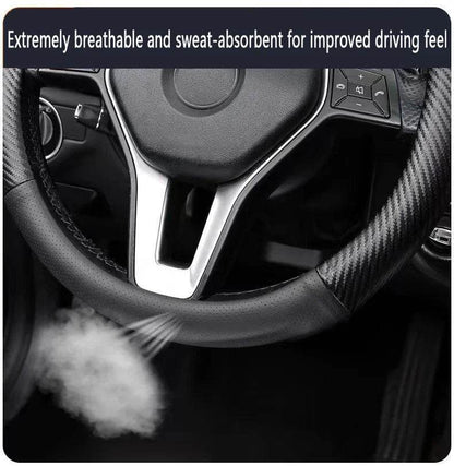 Carbon Fiber Leather Steering Wheel Cover with 3D Logo – Fits CS75 PLUS, CS95, CS35, Alsvin, CS15, CS55, Eado - Round