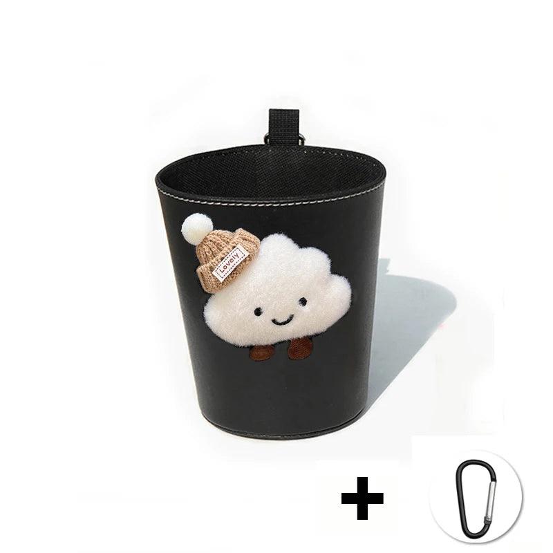 PU Leather Car Trash Bin Cartoon Cloud Design Headrest Organizer