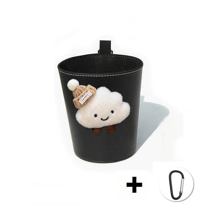 PU Leather Car Trash Bin Cartoon Cloud Design Headrest Organizer