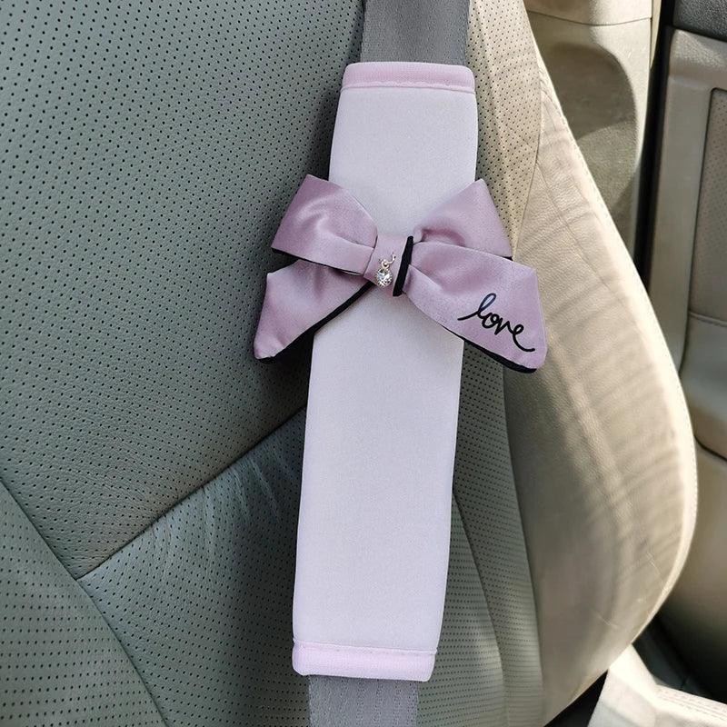 2pcs Pink Bow Tie Seat Belt Shoulder Pad Covers Car Interior