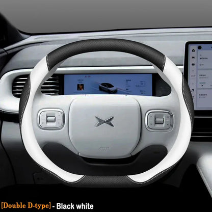 XPeng Ultra-Thin Leather Steering Wheel Cover - Double D Shape / White