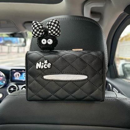Leather Car Tissue Box Headrest Hanging Storage Bag Coal Ball Design