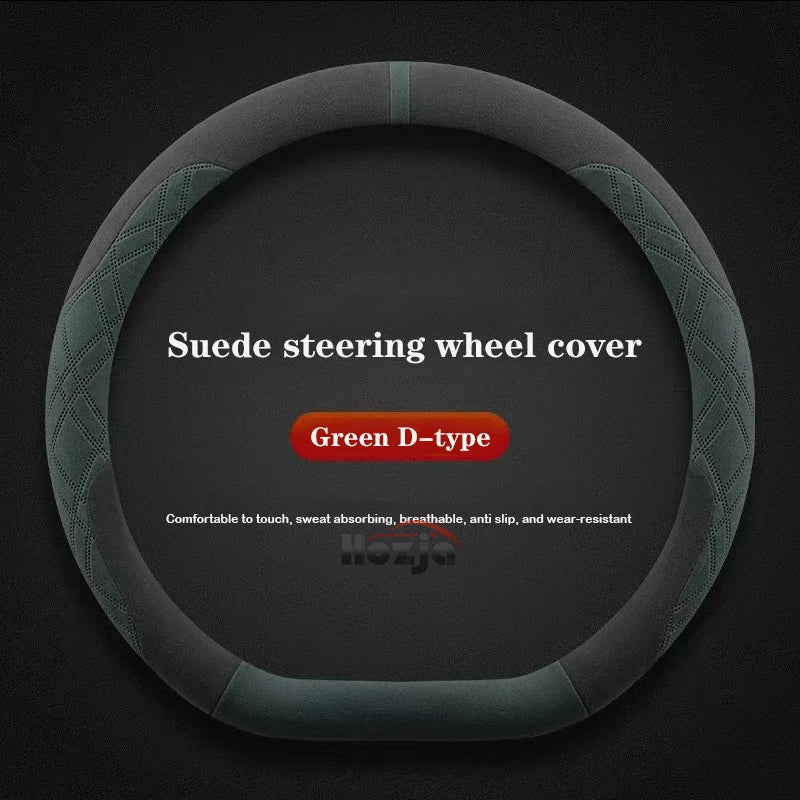 Genesis Suede Steering Wheel Cover - D Shape / Green
