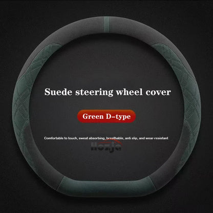 Genesis Suede Steering Wheel Cover - D Shape / Green