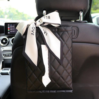Silk Ribbon Bowknot Car Headrest Tissue Holder - Hanging Towel Bag