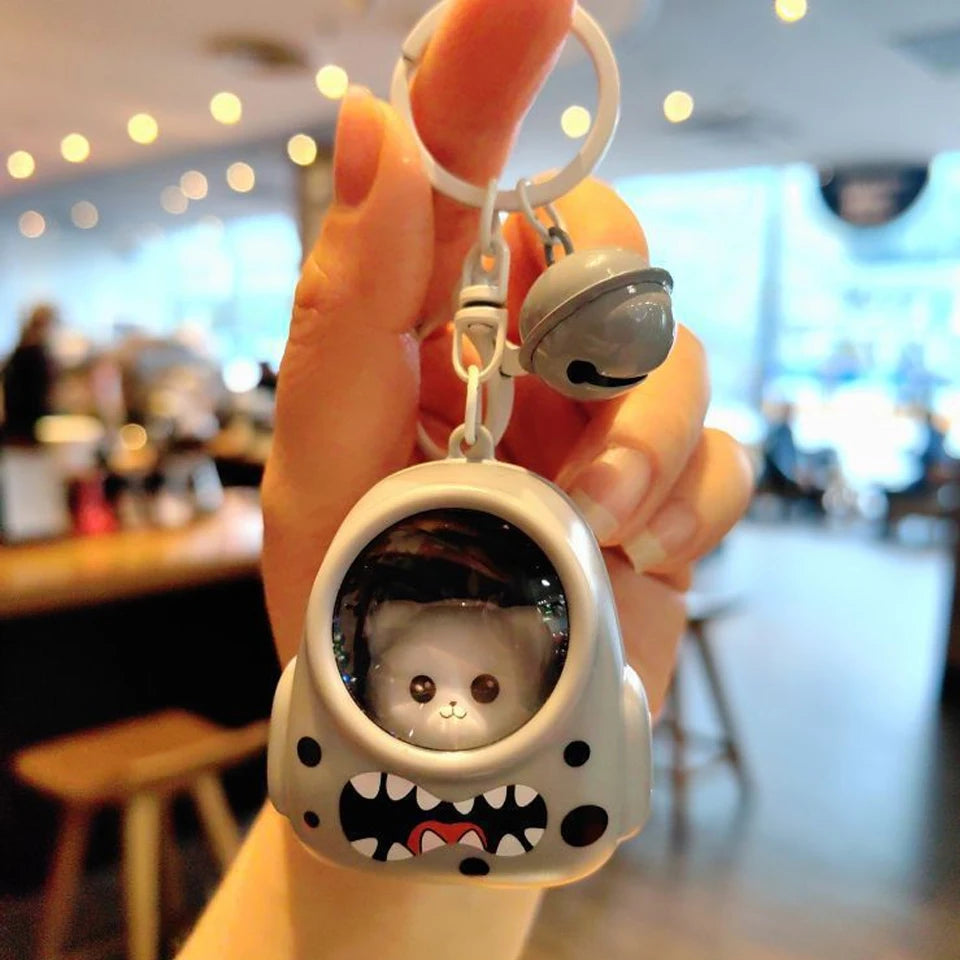 LED Astronaut Cat Keychain Night Light Glowing Charm Pendant