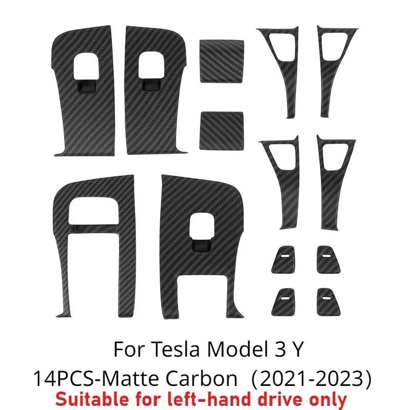 Tesla Model Y/3/3+ Highland Window Switch Button Covers – Trim Frame Stickers (2017–2024) - Matte Carbon New M3