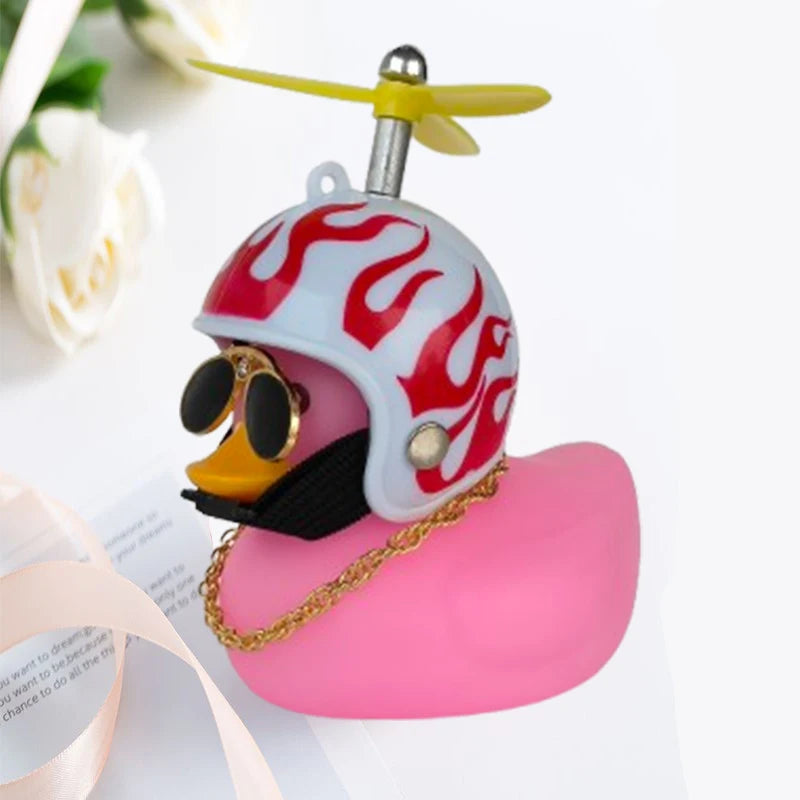 Yellow Car Duck with Helmet – Cute Broken Wind Pendant for Bike & Car Decoration - Type1