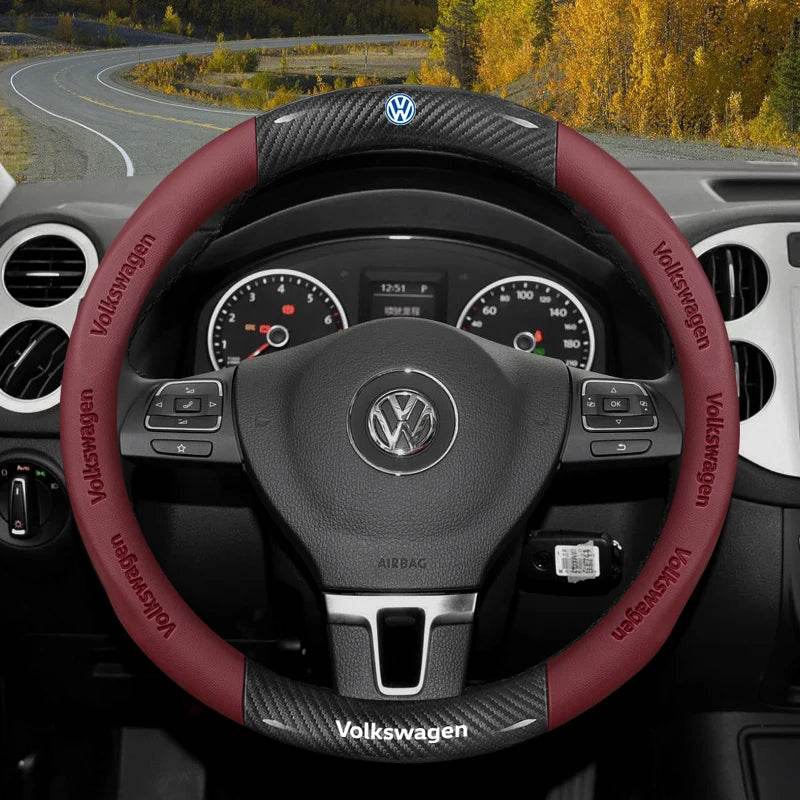 Volkswagen Non-Slip Breathable Carbon Fiber Leather Steering Wheel Cover - 