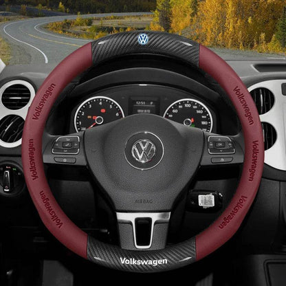 Volkswagen Non-Slip Breathable Carbon Fiber Leather Steering Wheel Cover - D-F