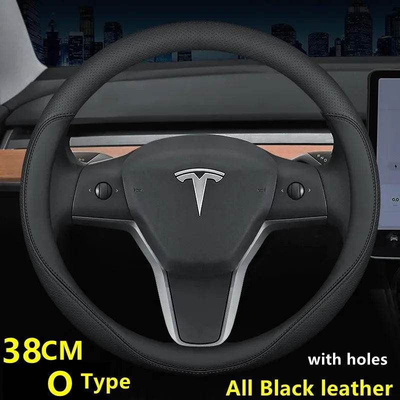 Tesla Premium Leather Steering Wheel Cover – Fit for Model 3/Y/S/X (2019–2025) - 36 D