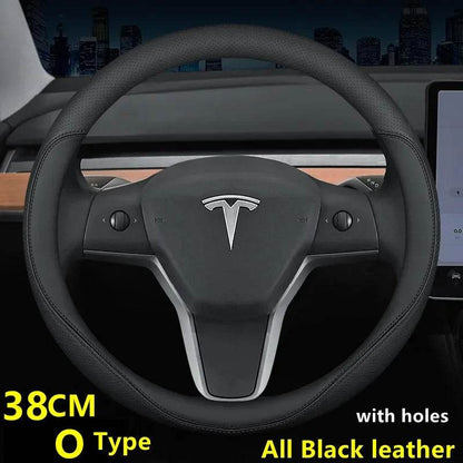 Tesla Premium Leather Steering Wheel Cover – Fit for Model 3/Y/S/X (2019–2025) - 36 D