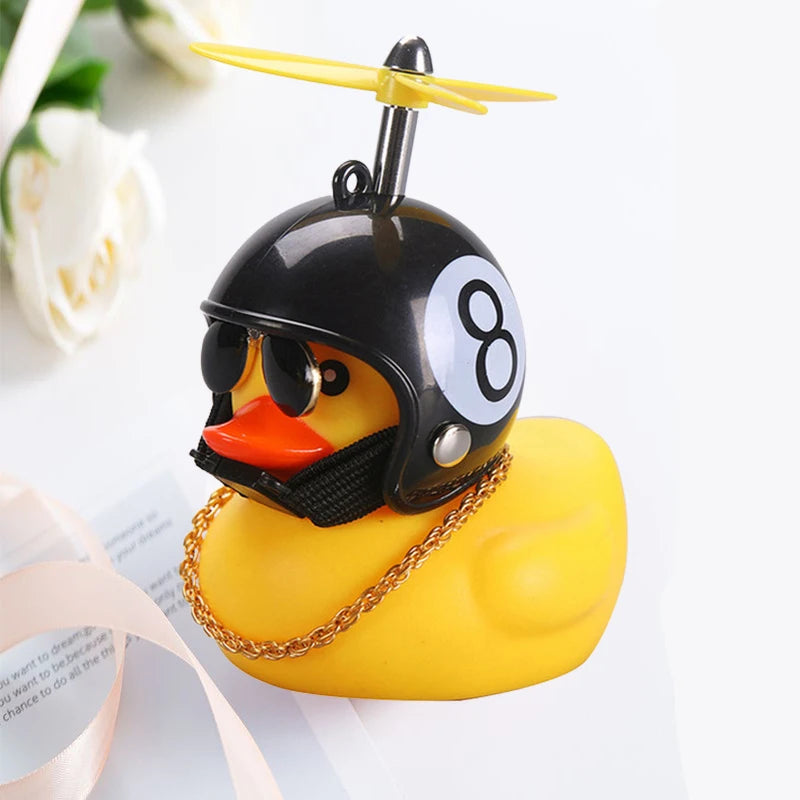 Yellow Car Duck with Helmet – Cute Broken Wind Pendant for Bike & Car Decoration - Type1