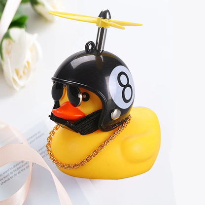 Yellow Car Duck with Helmet – Cute Broken Wind Pendant for Bike & Car Decoration - Type1