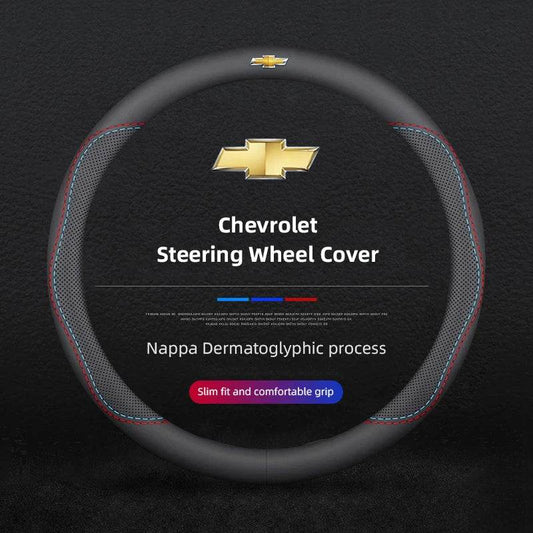 Chevrolet Leather Steering Wheel Cover – Fits Cruze, Camaro, Malibu, Silverado & More - DX-B