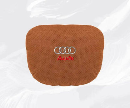 Suede Car Neck Pillow & Lumbar Support for Audi A3 A4 A5 A6 A7 A8 Q2 Q3 Q5 Q7 Q8 TT SQ5 Spine Protection - headrest 1pc brown