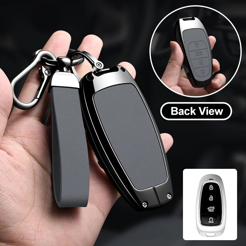 Zinc Alloy Leather Key Cover for Hyundai Santa Fe Tucson Solaris
