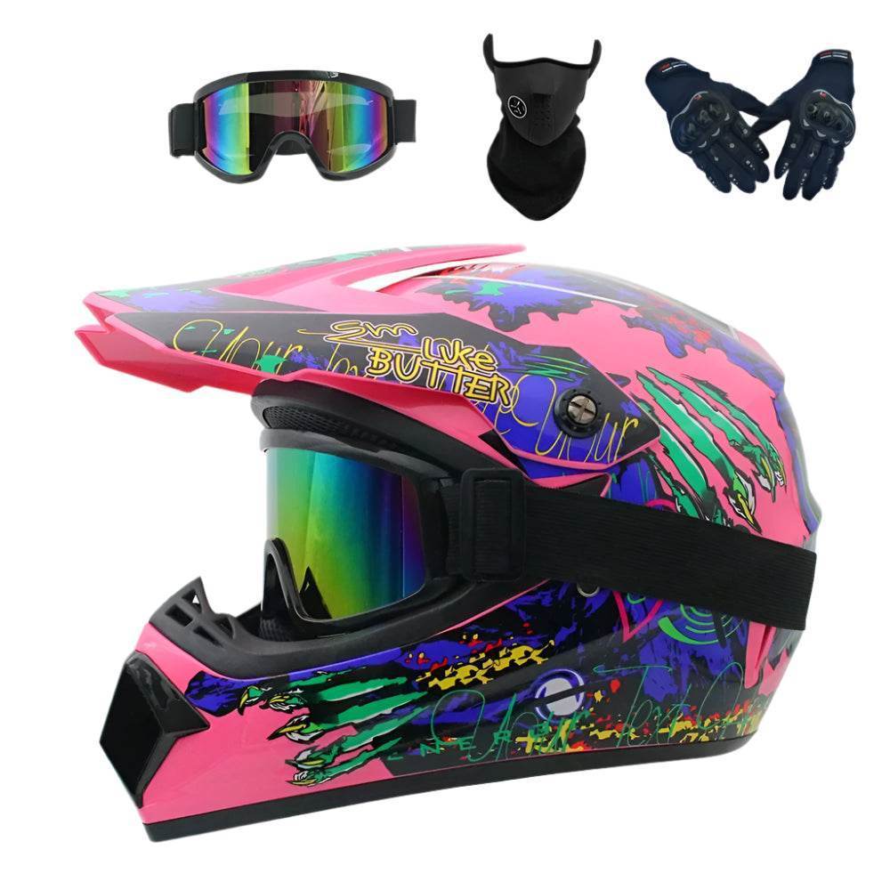 Full Face Off-Road Motorcycle Helmet + Goggles, Gloves & Face Mask - BAIZHUA / S