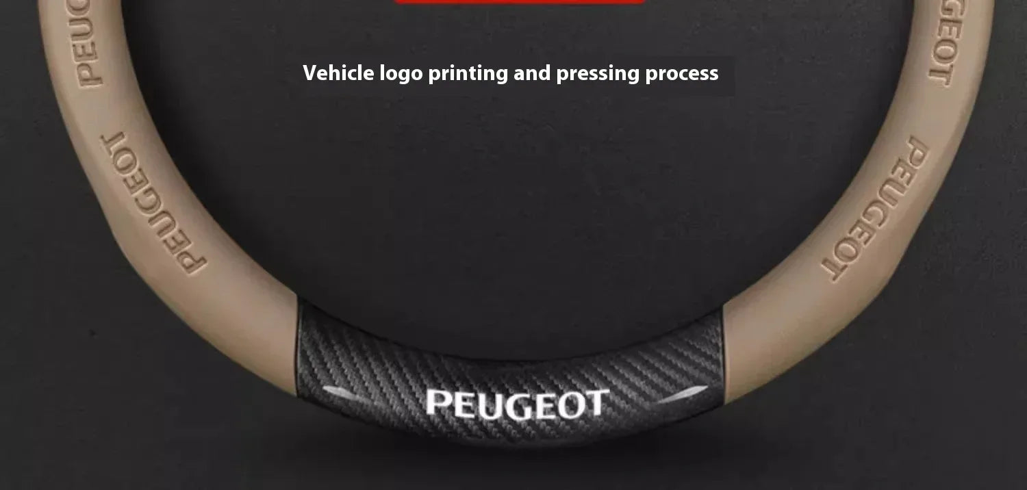 Peugeot Carbon Fiber Leather Steering Wheel Cover - Red Leather
