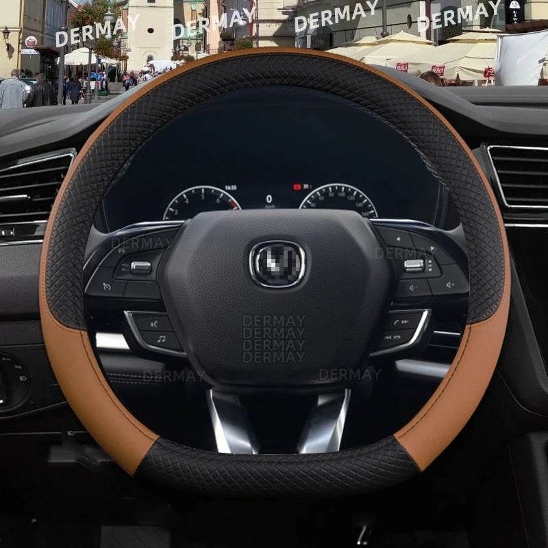 Changan Sports Microfiber Leather Steering Wheel Cover – Fits CS95, CS85, CS75, CS55, CS35, CS15, EADO, CX70, Alsvin - A- Black