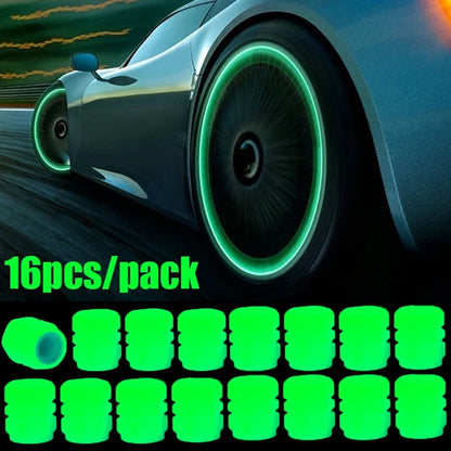 4/16pcs Luminous Valve Caps Car Fluorescent Tire Valves Cap Glow in The Dark Car Motorcycle Bike Wheel Plug Tyre Hub Cover Decor - Carmoods
