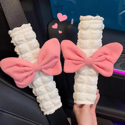 Pink Bow Plush Seatbelt Cover Shoulder Pad Protector Car Cushion