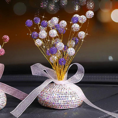 Diamond Crystal Car Dashboard Ornament with Balloon Ribbon Design