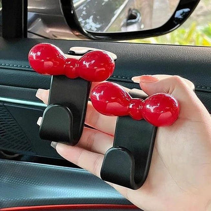 2Pcs Pink Bow Car Headrest Hooks - Seat Back Handbag Organizer