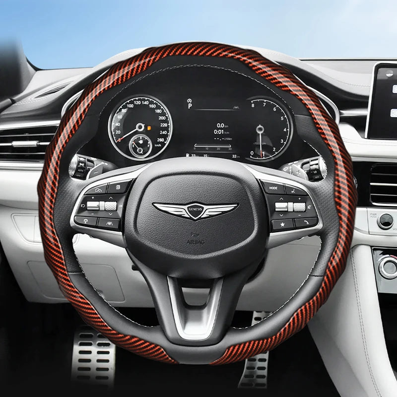 Genesis Carbon Fibre Snap-On Steering Wheel Cover - Round Shape / Brown