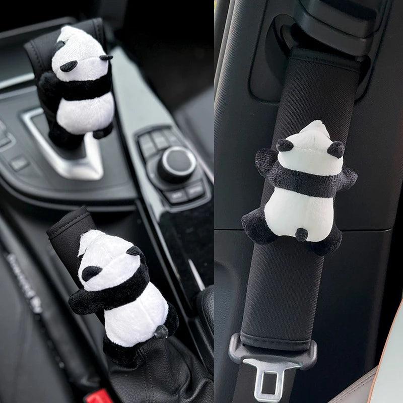 Ice Silk Panda Car Neck Pillow & Seat Belt Cover Set Universal