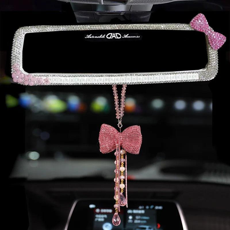 Rhinestone Bowknot Car Rear View Mirror Decor Crystal Diamond