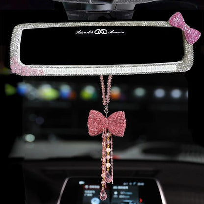Rhinestone Bowknot Car Rear View Mirror Decor Crystal Diamond