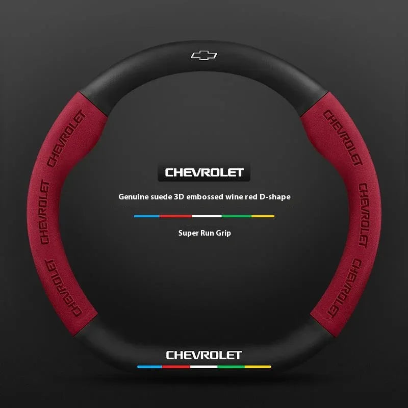 Chevrolet Suede Carbon Fiber Steering Wheel Cover - Type D Red B
