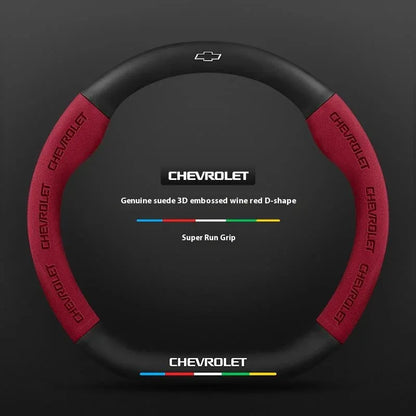 Chevrolet Suede Carbon Fiber Steering Wheel Cover - Type D Red B
