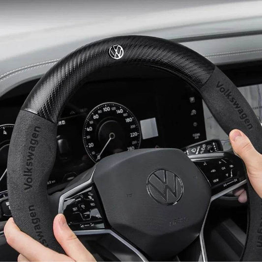 Volkswagen Logo Leather Steering Wheel Cover for – Fits Golf 7, Polo, Passat B8, Tiguan, Jetta & More - O-Blue