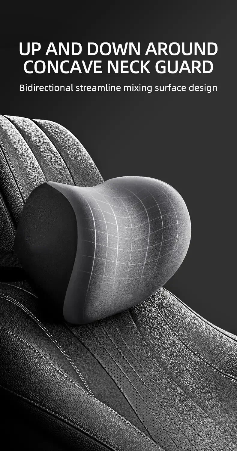 AutoComfort Memory Foam Headrest Lumbar Support Set Car Seat Cushion - headrest black