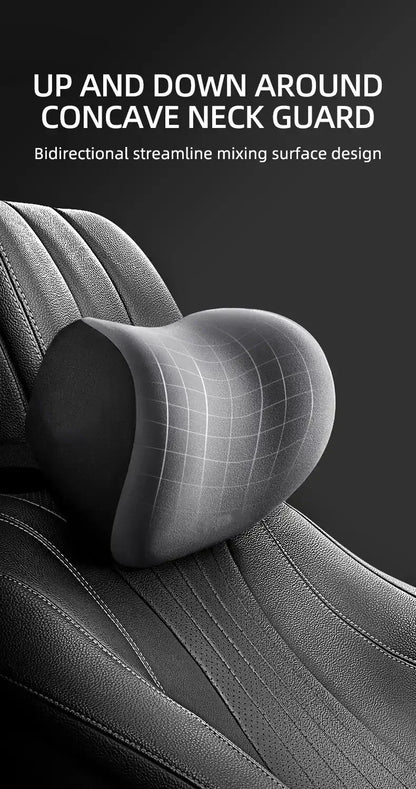 AutoComfort Memory Foam Headrest Lumbar Support Set Car Seat Cushion - headrest black