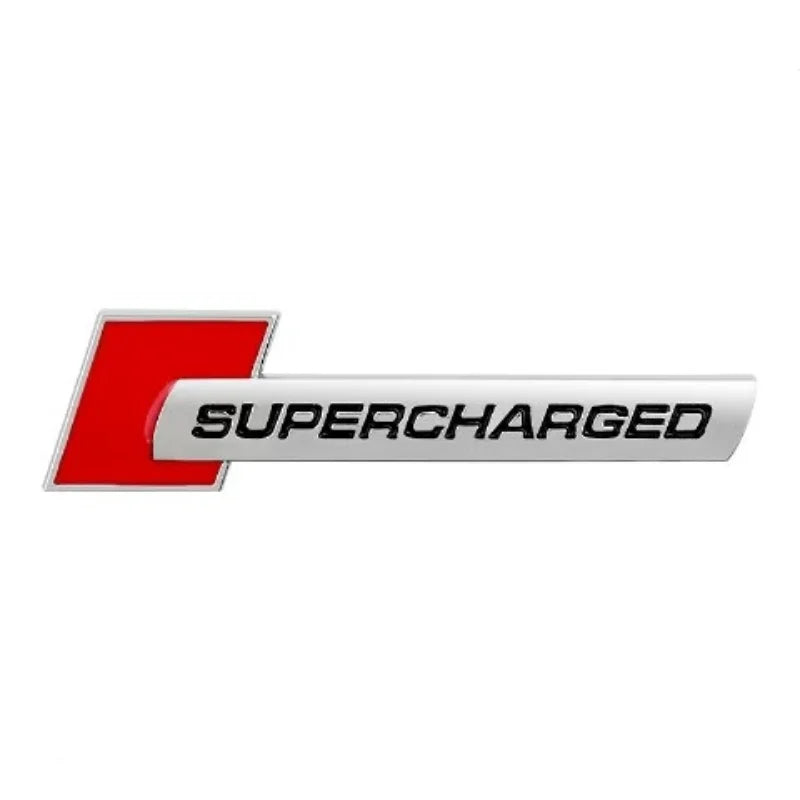 Supercharged 3D Car Badge - Silver red