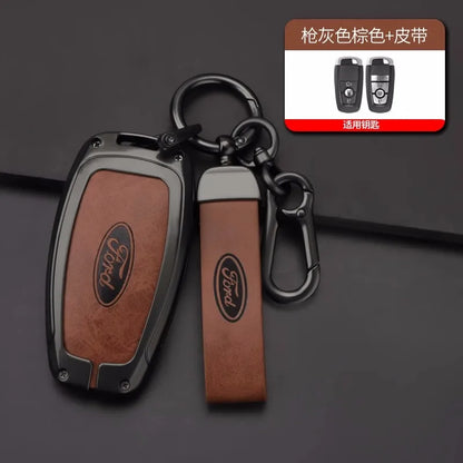 Alloy Leather Key Fob Cover Case Ford Explorer F150 Fusion Mustang