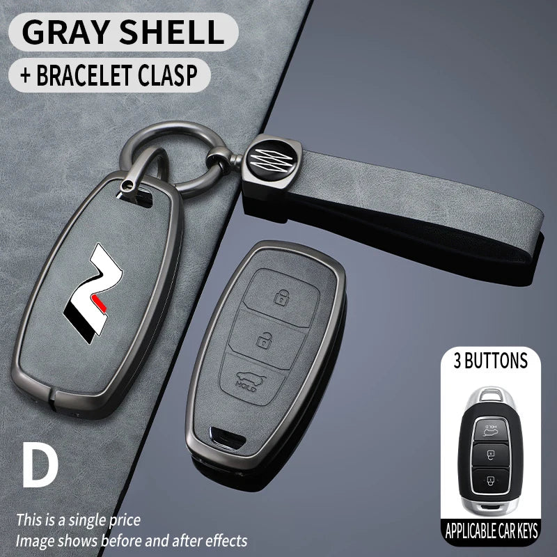 Metal Leather Car Key Case for Hyundai I30 Ix35 Kona Encino Solaris