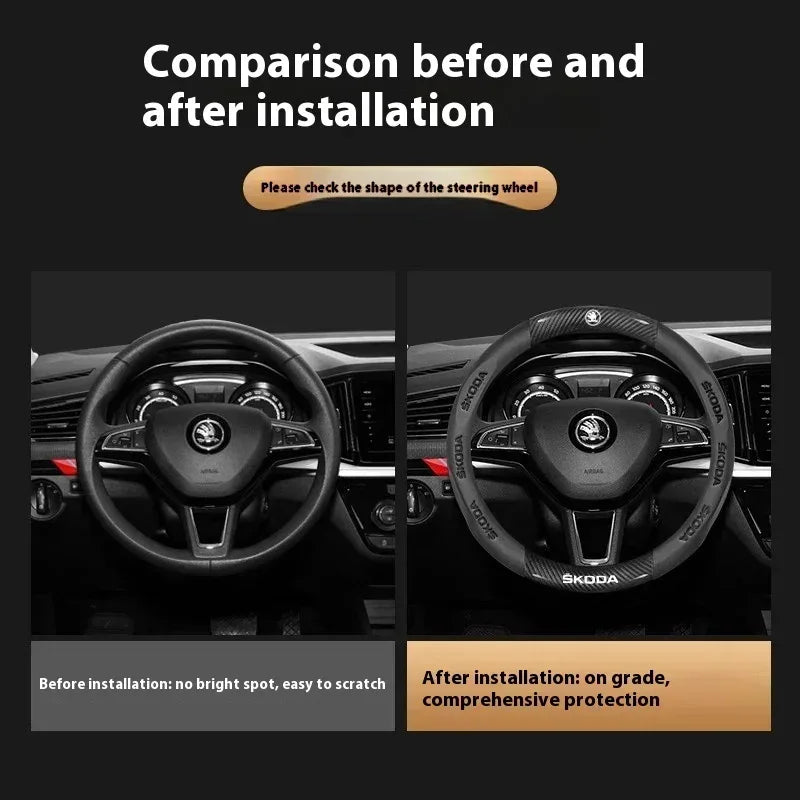 Skoda Kodiaq Octavia Superb Carbon Fiber Steering Wheel Cover - D Carbon Beige