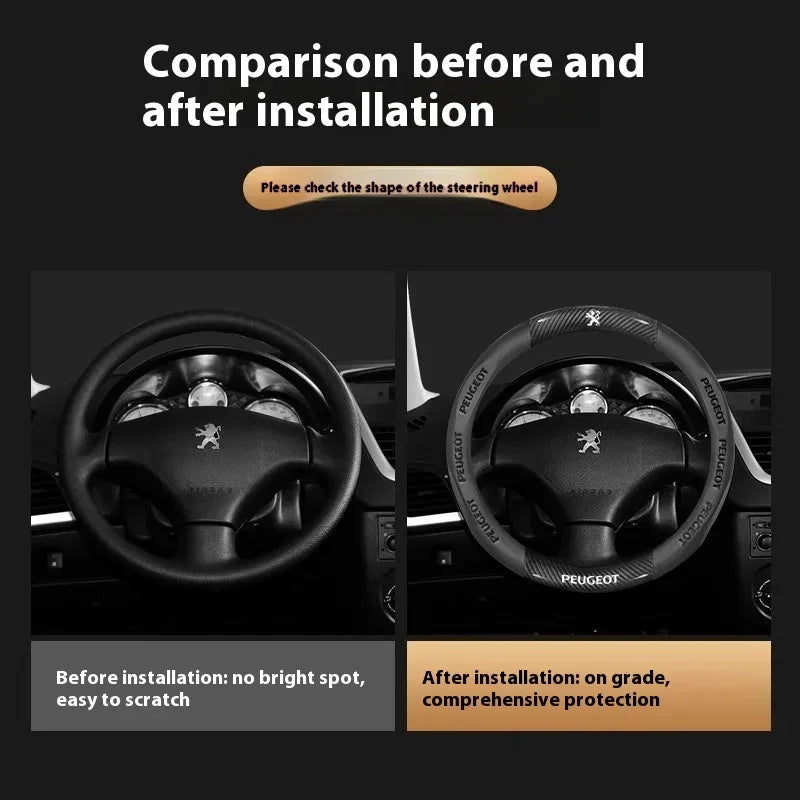 Peugeot Carbon Fiber Leather Steering Wheel Cover - Red Leather