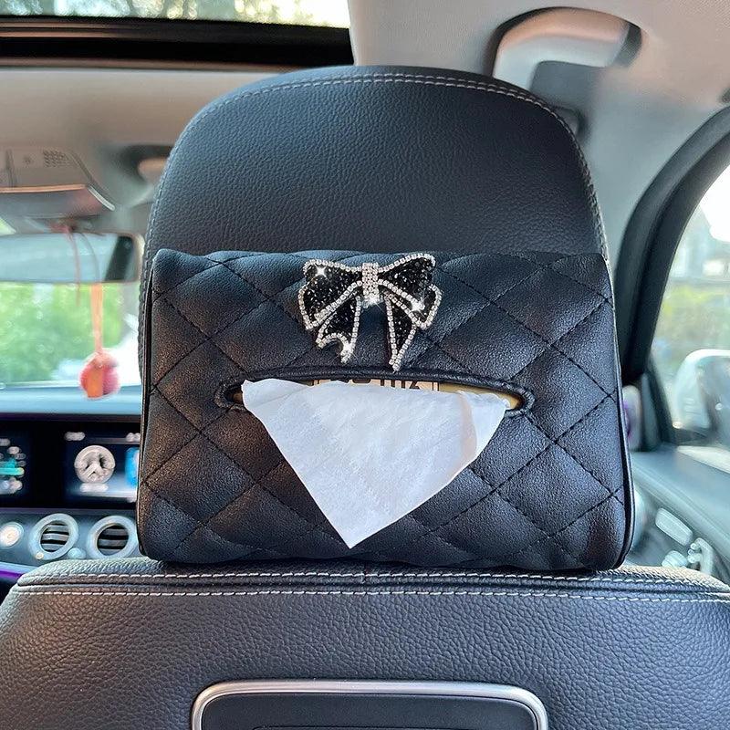 Leather Flower Car Tissue Holder Headrest Hanging Box Auto Seat