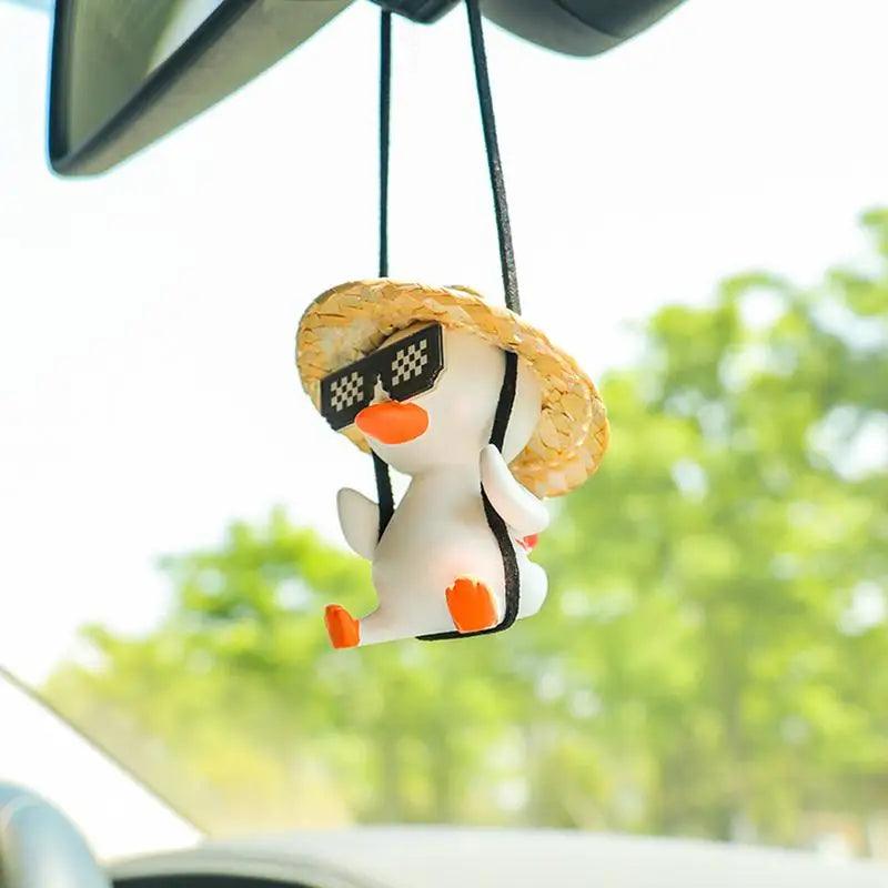 Swing Duck Straw Hat Car Pendant Rearview Mirror Hanging Ornament