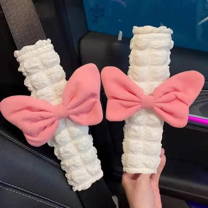 Pink Bow Plush Seatbelt Cover Shoulder Pad Protector Car Cushion