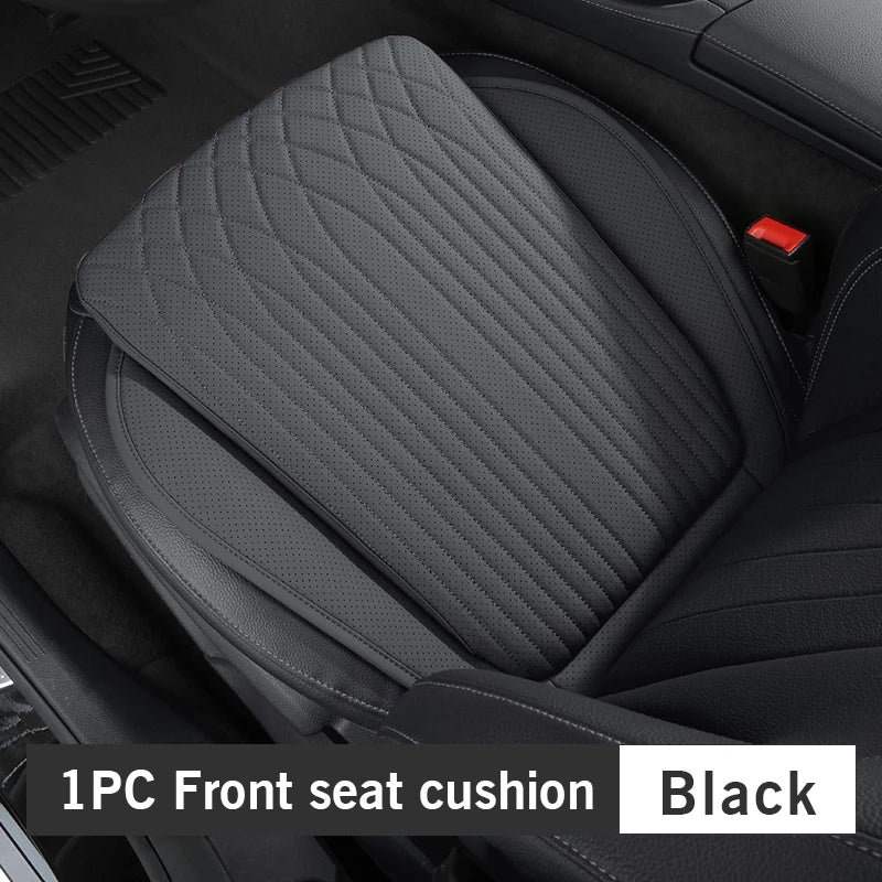 Tesla Car Seat Cushion – Nappa Leather, Breathable & Non-Slip Universal Four Seasons Pad - 1PC Black Front